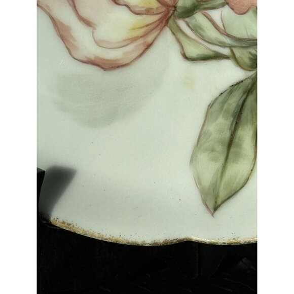 Jean Pouyat Limoges Cake Plate Thorny Roses 10 1/2” Antique c1891-1932 Cutouts - Picture 6 of 14